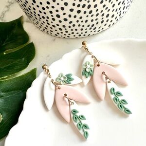 2/$30🌵 Pink & White Leaf Polymer Clay Earrings Greenery Floral Boho Gift NEW